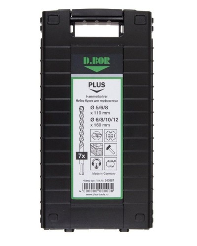 Набор буров SDS-plus V PLUS 7шт, 2-cutting (240987). Набор буров SDS-plus (5,6,8х110 мм; 6,8,10,12х160 мм). D.BOR в Набережных Челнах