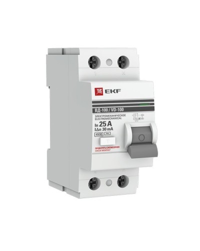 УЗО ВД-100 2P 25А 30мА тип AC эл-мех  PROxima (elcb-2-25-30-em-pro). Выключатель дифференциального тока (УЗО). EKF в Набережных Челнах