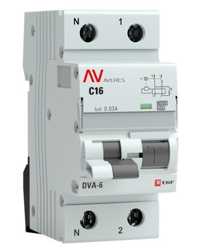 DVA-6 1P+N 16А (C) 30мА (A) 6кА  AVERES (rcbo6-1pn-16C-30-a-av). Автоматический выключатель дифференциального тока. EKF в Набережных Челнах