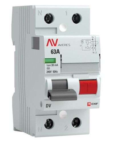 DV 2P 63А/ 30мА (AC)  AVERES (rccb-2-63-30-ac-av). Выключатели дифференциального тока (УЗО). EKF в Набережных Челнах