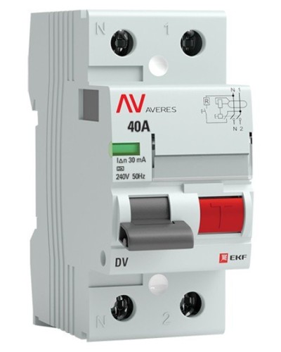 DV 2P 40А/ 30мА (A)  AVERES (rccb-2-40-30-a-av). Выключатели дифференциального тока (УЗО). EKF в Набережных Челнах