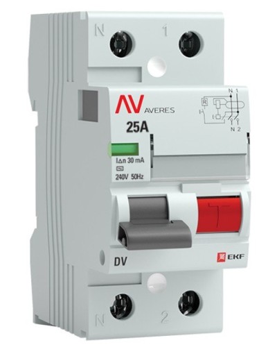 DV 2P 25А/ 30мА (A)  AVERES (rccb-2-25-30-a-av). Выключатели дифференциального тока (УЗО). EKF в Набережных Челнах
