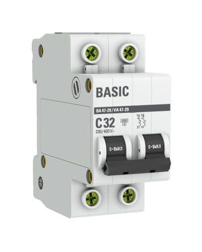 Автоматический выключатель 2P 32А (C) 4,5кА ВА 47-29 Basic (mcb4729-2-32C): Автоматический выключатель в Набережных Челнах