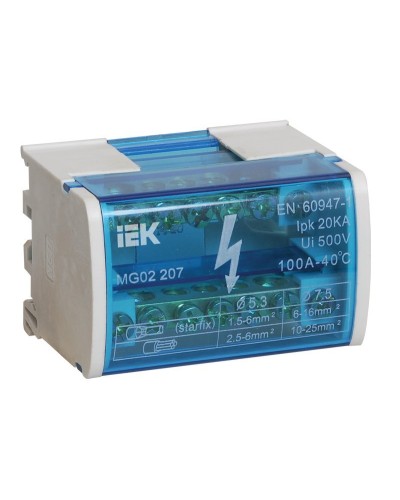 ШНК 2х7 L+PEN (YND10-2-07-100). Шина на DIN-рейку в корпусе (кросс-модуль). IEK в Набережных Челнах