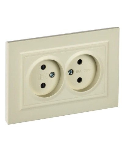 Розетка 2-местная без з/к РСш12-2-БрКр бежевый BRITE (BR-R23-10-K10-F). Розетка без заземления с защитными шторками в сборе. IEK в Набережных Челнах