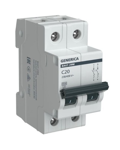 GENERICA ВА47-29М 2P C 20А 4,5кА (MVA21-2-020-C-G). Автоматический выключатель. IEK в Набережных Челнах