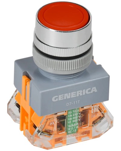 Кнопка D7-11T d=22мм красная GENERICA (BBT50-11T-3-21-K04-G). Кнопка управления с фиксацией. IEK в Набережных Челнах