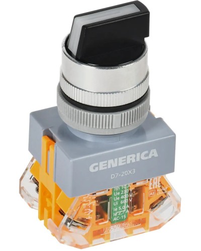Переключатель D7-20X3 на 3 положения черный GENERICA (BSW50-20X3-3-21-3-K02-G). Переключатель. IEK в Набережных Челнах