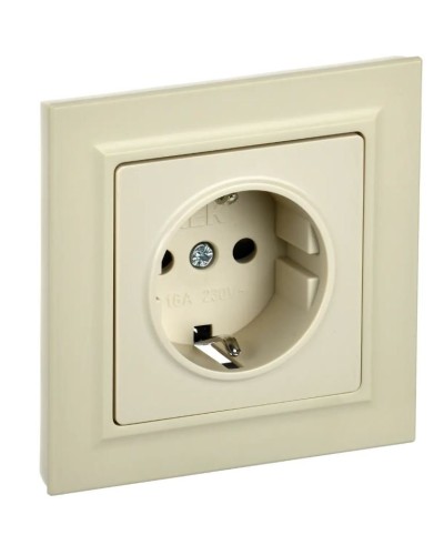 Розетка с з/к РСР14-1-0-БрКр бежевый BRITE (BR-R14-16-K10-F). Розетка с заземлением с защитными шторками в сборе. IEK в Набережных Челнах