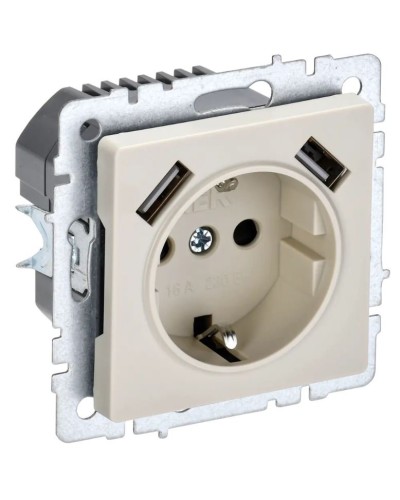 Розетка с з/к с USB A+A 3,1А РЮш10-2-БрКр бежевый BRITE (BR-R14-16-U21-D31-K10). Розетка с заземлением с защитными шторками, 3,1А. IEK в Набережных Челнах