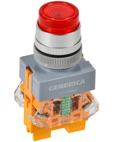 Кнопка D7-11DNZS d=22мм красная GENERICA (BBT50-11DNZS-3-11-K04-G). Кнопка управления с подсветкой и фиксацией. IEK в Набережных Челнах
