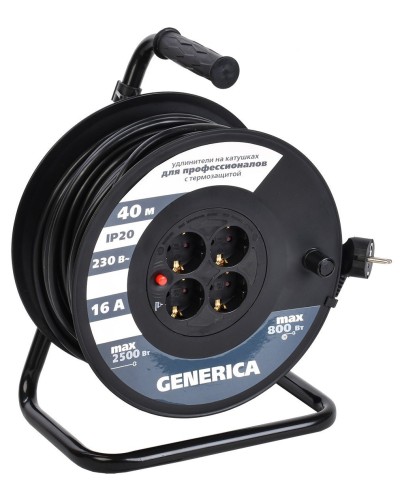 УК40 4 места 2P+PE, 40м GENERICA (WKP20-16-04-40-G). Удлинитель на катушке с термозащитой, 3х1,5кв.мм. IEK в Набережных Челнах
