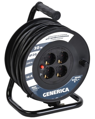 УК30 4 места 2P+PE, 30м GENERICA (WKP20-16-04-30-G). Удлинитель на катушке с термозащитой, 3х1,5кв.мм. IEK в Набережных Челнах
