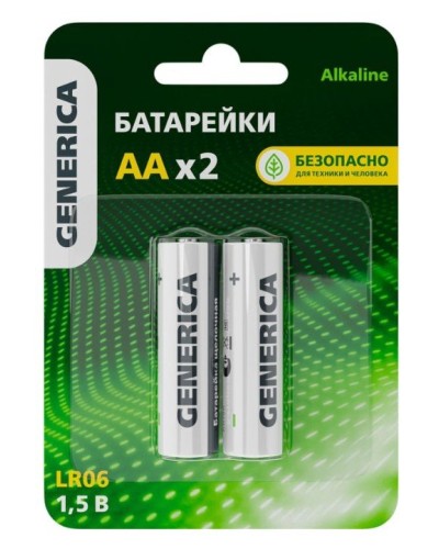 Батарейка Alkaline LR06/AA GENERICA (2 шт) (ABT-LR06-ST-L02-G). Батарейка щелочная. IEK в Набережных Челнах