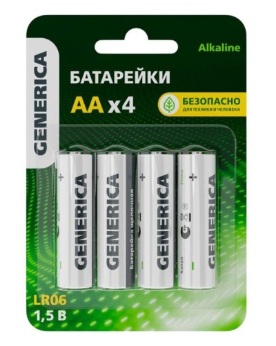 Батарейка Alkaline LR06/AA GENERICA (4 шт) (ABT-LR06-ST-L04-G). Батарейка щелочная. IEK в Набережных Челнах