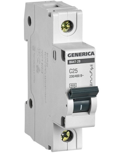 GENERICA ВА47-29 1P C 25А 4,5кА (MVA25-1-025-C). Автоматический выключатель. IEK в Набережных Челнах