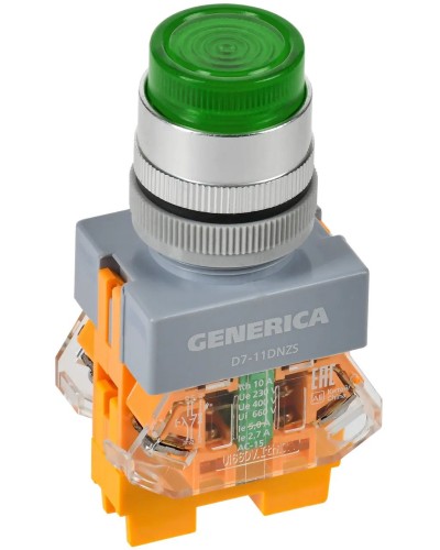 Кнопка D7-11DNZS d=22мм зеленая GENERICA (BBT50-11DNZS-3-11-K06-G). Кнопка управления с подсветкой и фиксацией. IEK в Набережных Челнах