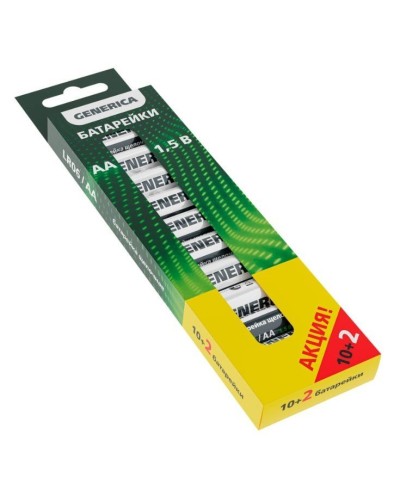 Батарейка Alkaline LR06/AA GENERICA (12 шт) ПРОМО (ABT-LR06-ST-B12-G). Батарейка щелочная. IEK в Набережных Челнах