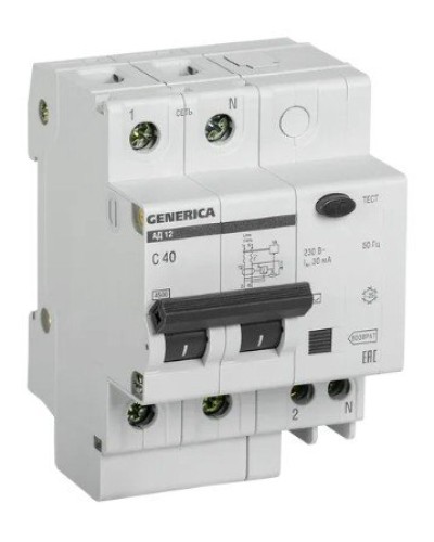 GENERICA АД12 2Р 40А 30мА (MAD15-2-040-C-030). Автоматический выключатель дифференциального тока. IEK в Набережных Челнах