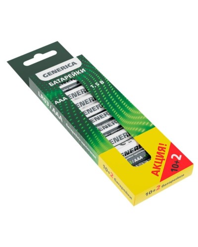 Батарейка Alkaline LR03/AAA GENERICA (12 шт) ПРОМО (ABT-LR03-ST-B12-G). Батарейка щелочная. IEK в Набережных Челнах