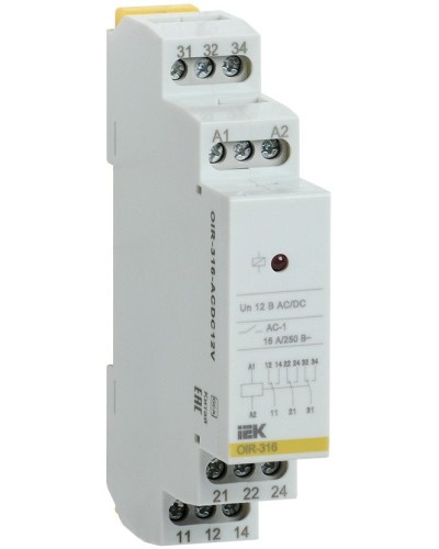 Реле промежуточное модульное OIR 3 контакта 16А 12В AC/DC (OIR-316-ACDC12V). Реле промежуточное модульное. IEK в Набережных Челнах