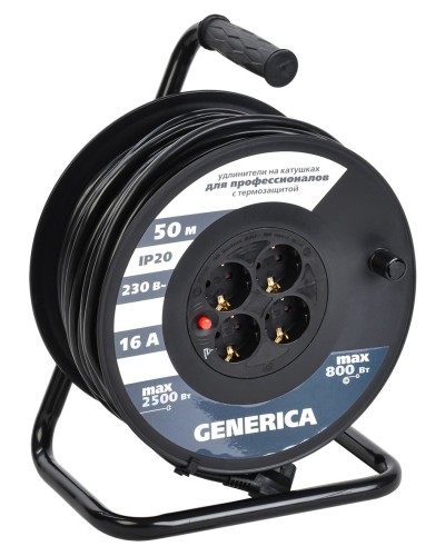 УК50 4 места 2P+PE, 50м GENERICA (WKP20-16-04-50-G). Удлинитель на катушке с термозащитой, 3х1,5кв.мм. IEK в Набережных Челнах
