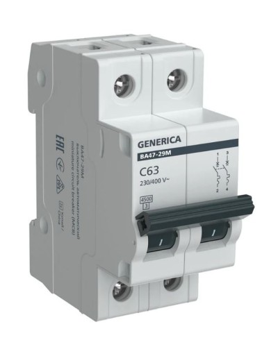 GENERICA ВА47-29М 2P C 63А 4,5кА (MVA21-2-063-C-G). Автоматический выключатель. IEK в Набережных Челнах