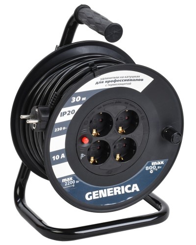 УК30 4 места 2P+PE, 30м GENERICA (WKP10-10-04-30-G). Удлинитель на катушке с термозащитой, 3х1,0кв.мм. IEK в Набережных Челнах