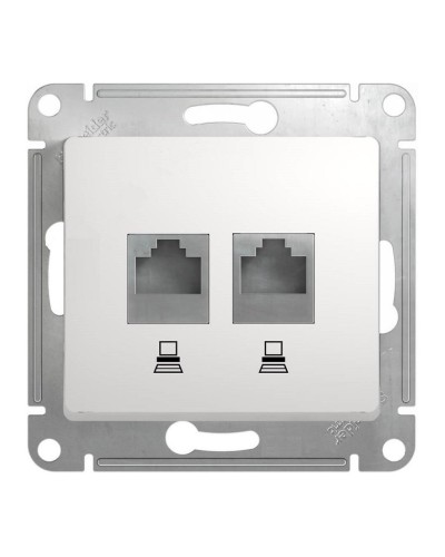 Glossa розетка RJ45+RJ45 2-местная, кат. 5Е, скрытой установки, механизм, белый (GSL000185KK). Розетка компьютерная. Systeme Electric в Набережных Челнах