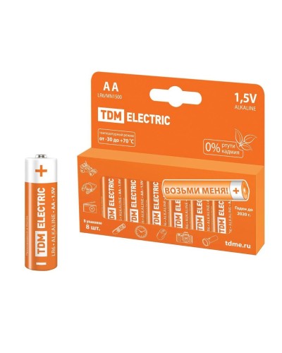 LR6 AA Alkaline 1,5V PAK-8 TDM (SQ1702-0009). Элемент питания. TDM ЕLECTRIC в Набережных Челнах