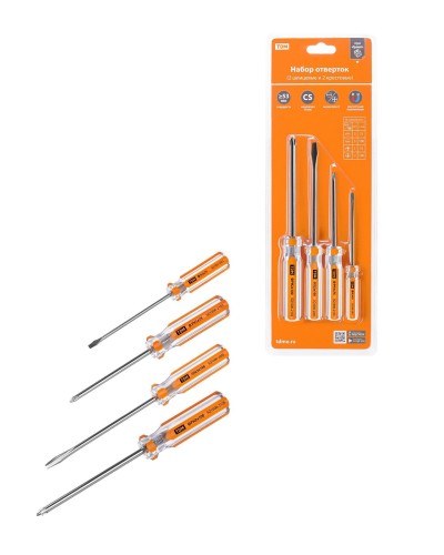 Набор отверток 4шт.: SL3x75, SL5х100, PH1х75, PH2х100, блистер, CS Гранит TDM (SQ1013-0101). Набор отверток. TDM ЕLECTRIC в Набережных Челнах