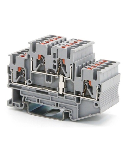 Клемма двухуровневая, зажим push-in, 2.5 кв.мм, серая (VPRTT-2.5-PV-GY). Клемма проходная, 4 точки подключения, уровни соединены перемычкой. ДКС в Набережных Челнах