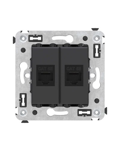 Розетка RJ-45 в стену, кат.5E, Avanti, двойная, черный матовый (4412664). Розетка компьютерная. ДКС в Набережных Челнах
